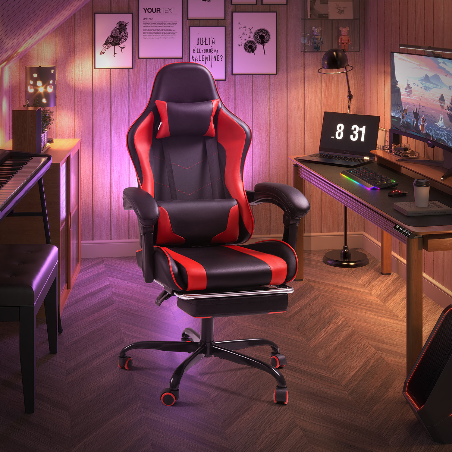 New RED Pro Gaming Office Executive outlets Computer Chair Adjustable Seating Racing PU Leather Footers